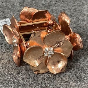 Natasha Bracelet Women's One Size Rose Gold Copper Flower Stretch Rhinestones
